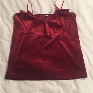 Old Navy Red Velvet-Look Ruffled Camisole Tank NWT